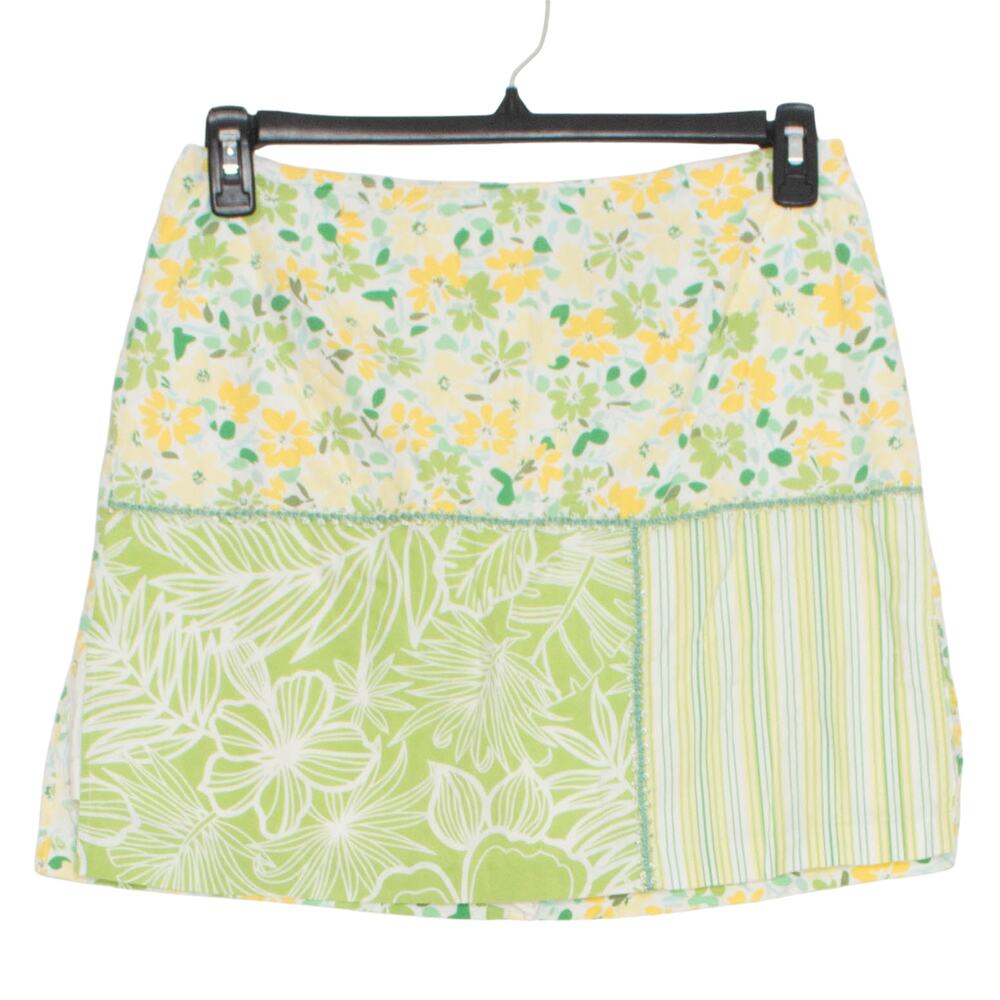 Requirements Womens Skirt Skort Vintage Floral Boho Y2K Green Yellow Size 8 GC